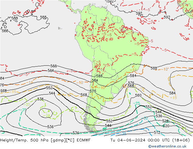 Height/Temp. 500 hPa ECMWF Tu 04.06.2024 00 UTC