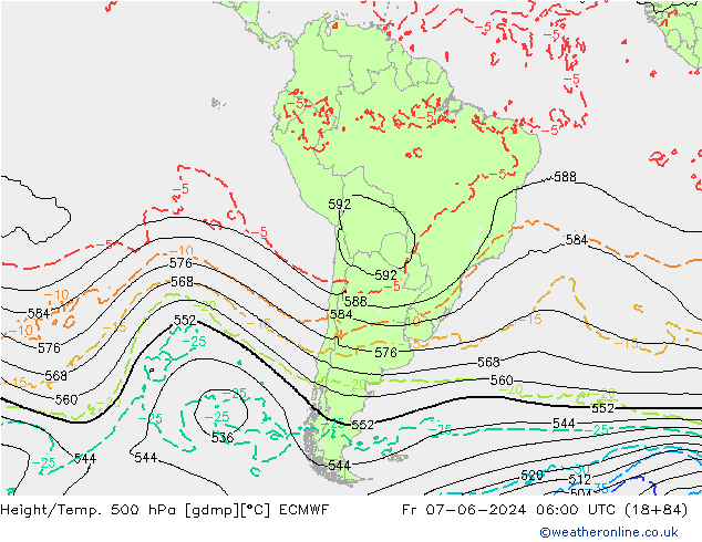 Z500/Rain (+SLP)/Z850 ECMWF ven 07.06.2024 06 UTC