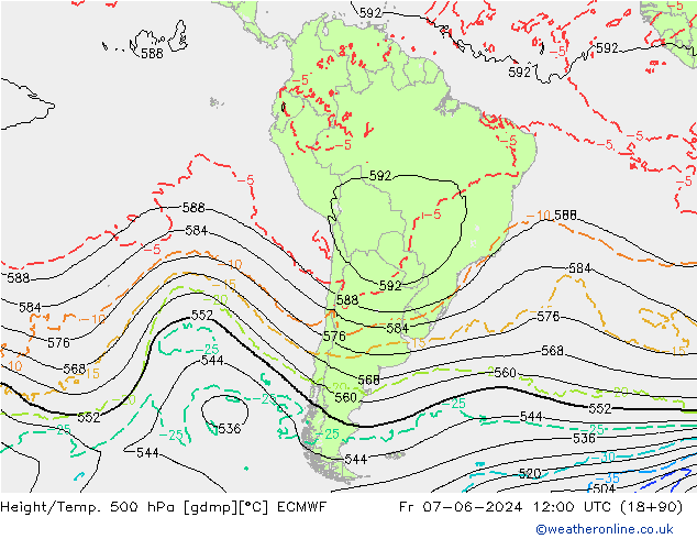 Height/Temp. 500 гПа ECMWF пт 07.06.2024 12 UTC