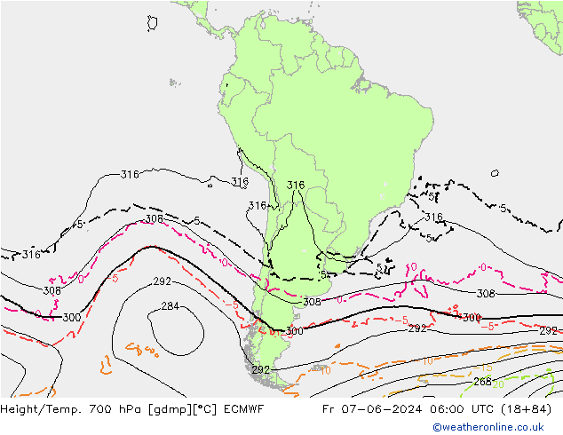 Height/Temp. 700 hPa ECMWF ven 07.06.2024 06 UTC