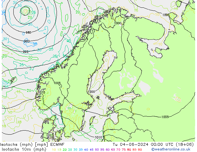 Eşrüzgar Hızları mph ECMWF Sa 04.06.2024 00 UTC