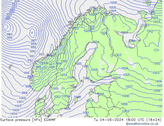 Surface pressure ECMWF Tu 04.06.2024 18 UTC