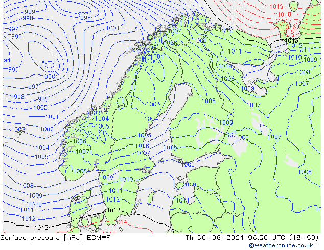 Atmosférický tlak ECMWF Čt 06.06.2024 06 UTC