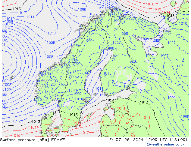 地面气压 ECMWF 星期五 07.06.2024 12 UTC