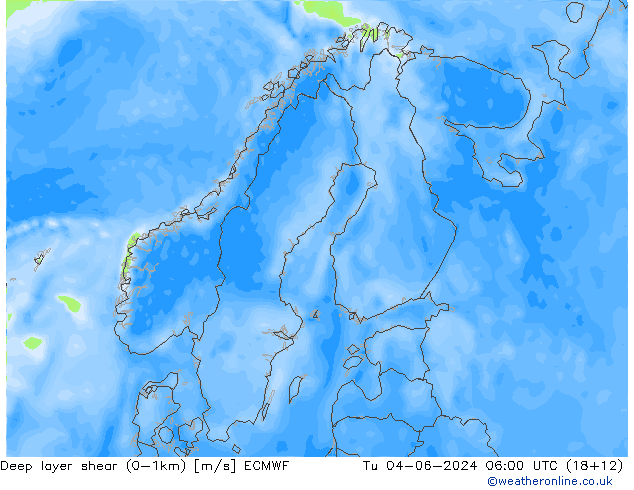 Deep layer shear (0-1km) ECMWF Ter 04.06.2024 06 UTC