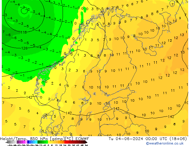 Z500/Rain (+SLP)/Z850 ECMWF Út 04.06.2024 00 UTC