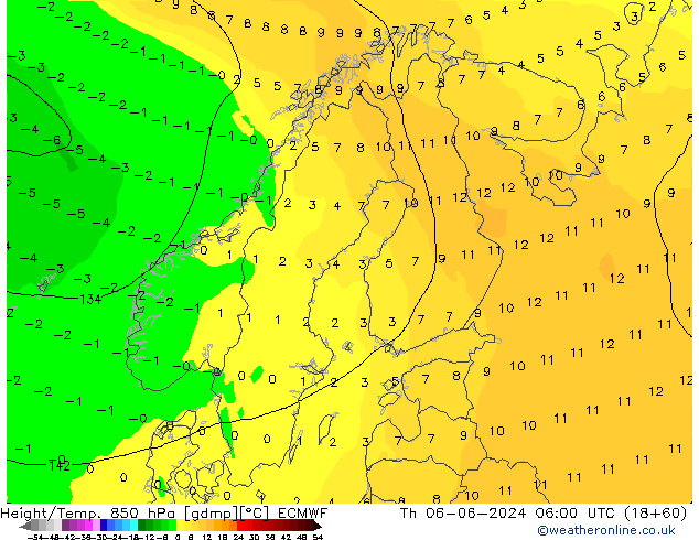 Z500/Rain (+SLP)/Z850 ECMWF jue 06.06.2024 06 UTC