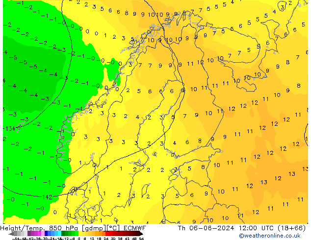 Z500/Rain (+SLP)/Z850 ECMWF jue 06.06.2024 12 UTC