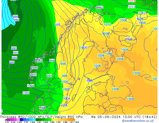 Thck 850-1000 hPa ECMWF śro. 05.06.2024 12 UTC