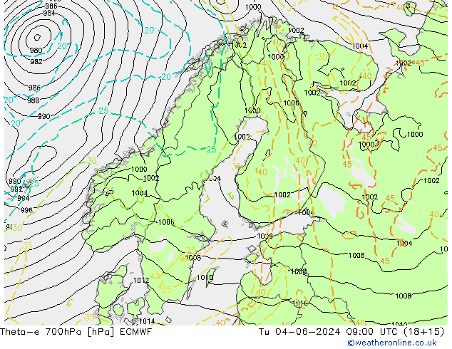 Theta-e 700hPa ECMWF di 04.06.2024 09 UTC