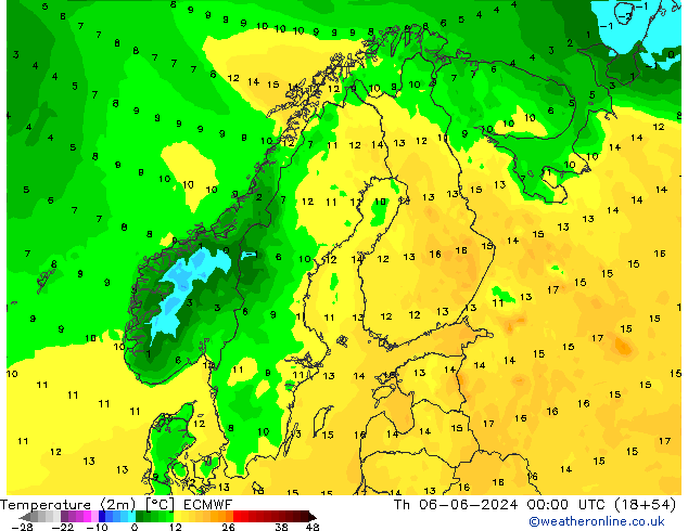 Temperatuurkaart (2m) ECMWF do 06.06.2024 00 UTC