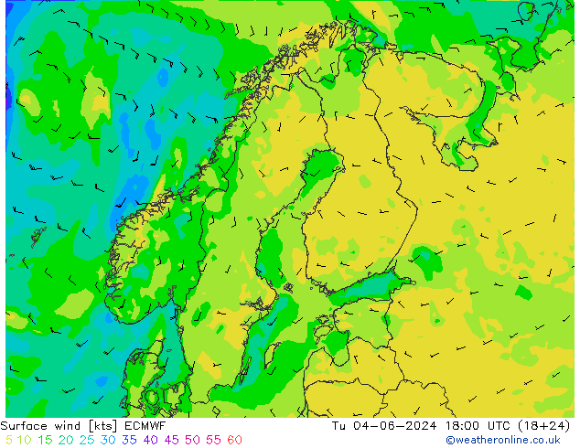 Bodenwind ECMWF Di 04.06.2024 18 UTC