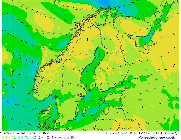 Viento 10 m ECMWF vie 07.06.2024 12 UTC