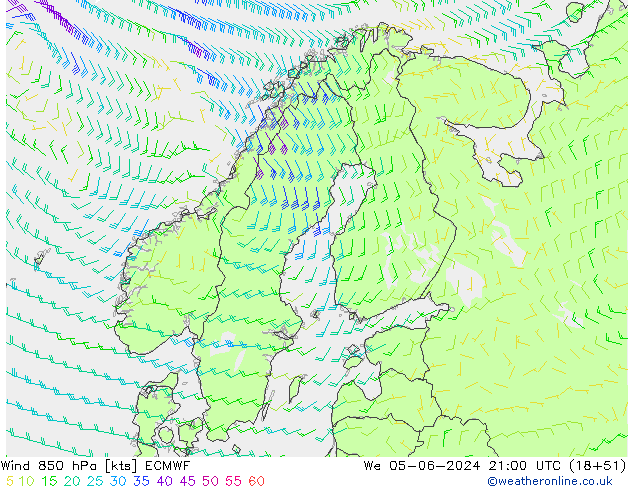 Viento 850 hPa ECMWF mié 05.06.2024 21 UTC