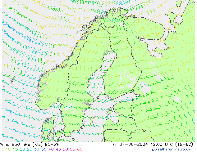 ветер 850 гПа ECMWF пт 07.06.2024 12 UTC