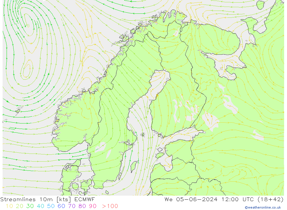 Línea de corriente 10m ECMWF mié 05.06.2024 12 UTC