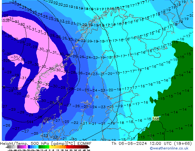 Z500/Rain (+SLP)/Z850 ECMWF jue 06.06.2024 12 UTC