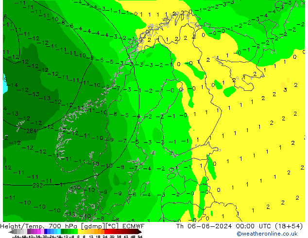 Hoogte/Temp. 700 hPa ECMWF do 06.06.2024 00 UTC