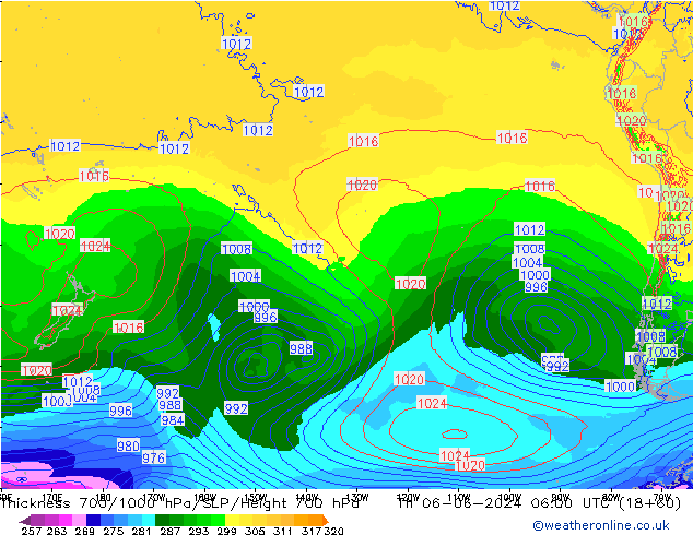 Thck 700-1000 hPa ECMWF gio 06.06.2024 06 UTC