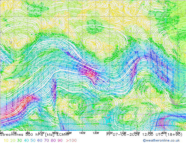 Línea de corriente 500 hPa ECMWF vie 07.06.2024 12 UTC