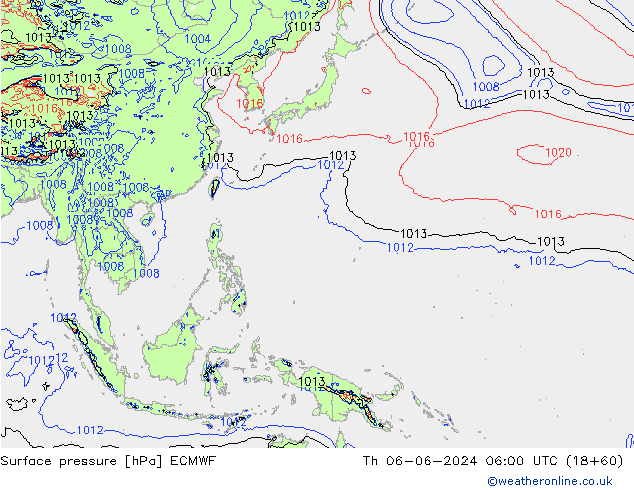 Atmosférický tlak ECMWF Čt 06.06.2024 06 UTC