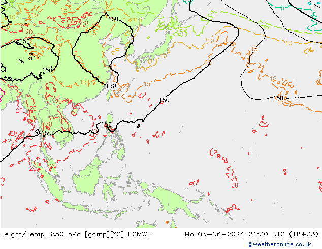Height/Temp. 850 hPa ECMWF pon. 03.06.2024 21 UTC