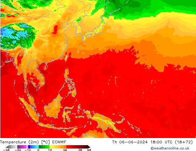 Temperatura (2m) ECMWF gio 06.06.2024 18 UTC