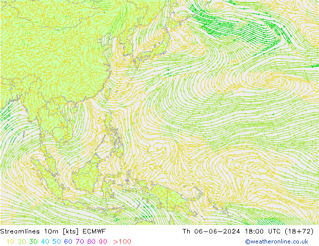 Linia prądu 10m ECMWF czw. 06.06.2024 18 UTC