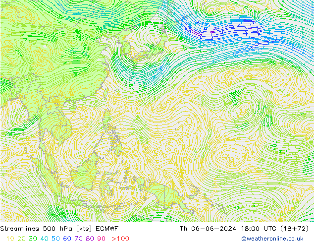 Stromlinien 500 hPa ECMWF Do 06.06.2024 18 UTC