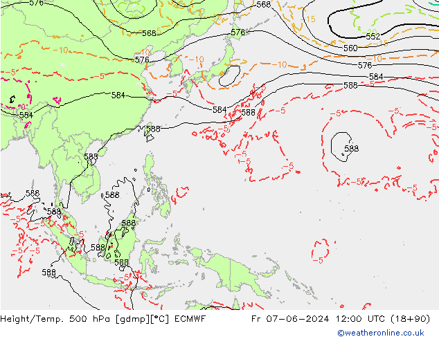 Height/Temp. 500 hPa ECMWF Sex 07.06.2024 12 UTC