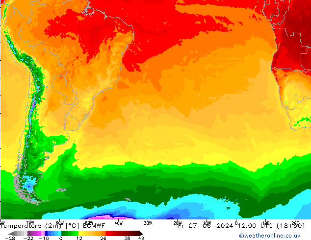 Temperatura (2m) ECMWF vie 07.06.2024 12 UTC