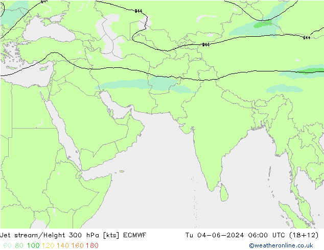 Jet stream/Height 300 hPa ECMWF Tu 04.06.2024 06 UTC