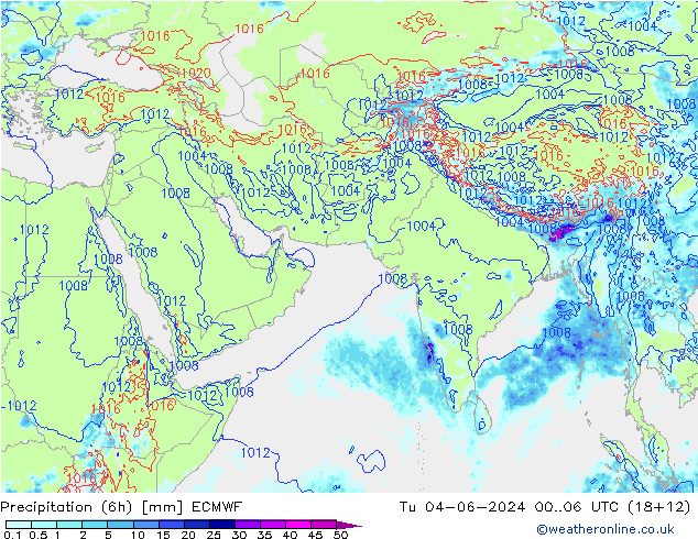 Precipitación (6h) ECMWF mar 04.06.2024 06 UTC