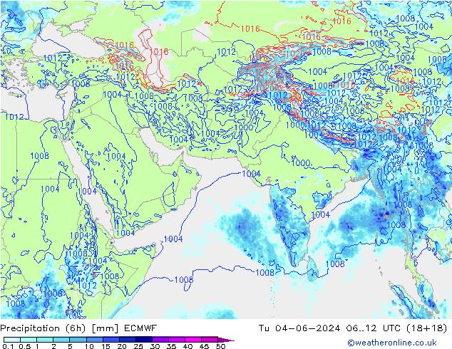 Z500/Rain (+SLP)/Z850 ECMWF wto. 04.06.2024 12 UTC