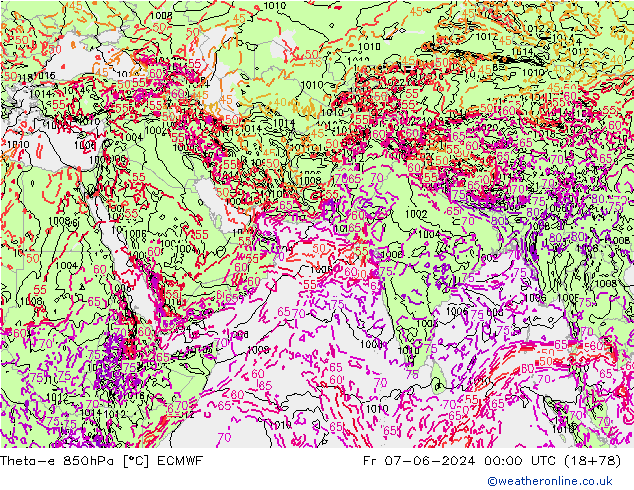 Theta-e 850hPa ECMWF pt. 07.06.2024 00 UTC