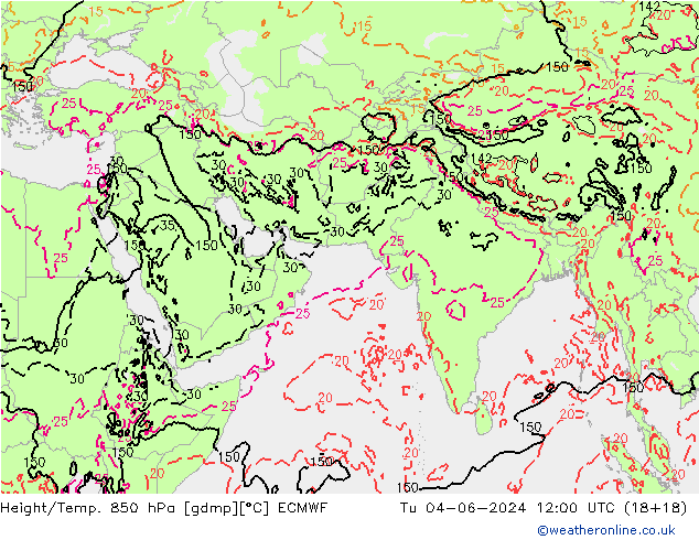 Z500/Rain (+SLP)/Z850 ECMWF wto. 04.06.2024 12 UTC