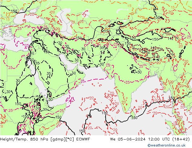 Z500/Yağmur (+YB)/Z850 ECMWF Çar 05.06.2024 12 UTC