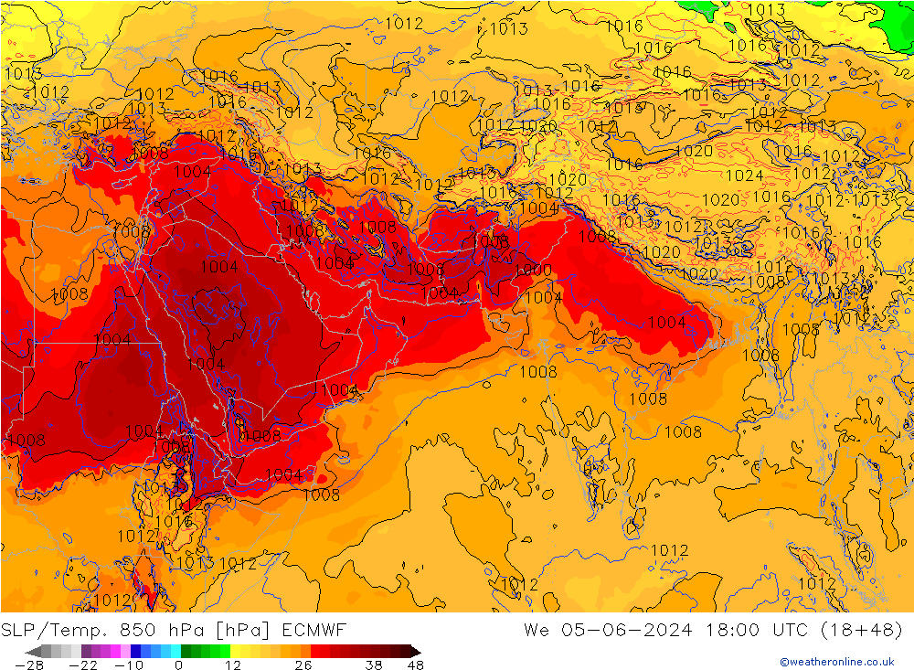 SLP/Temp. 850 hPa ECMWF śro. 05.06.2024 18 UTC