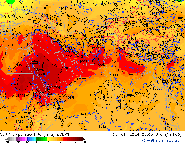 850 hPa Yer Bas./Sıc ECMWF Per 06.06.2024 06 UTC