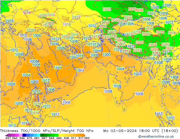 Thck 700-1000 hPa ECMWF Mo 03.06.2024 18 UTC