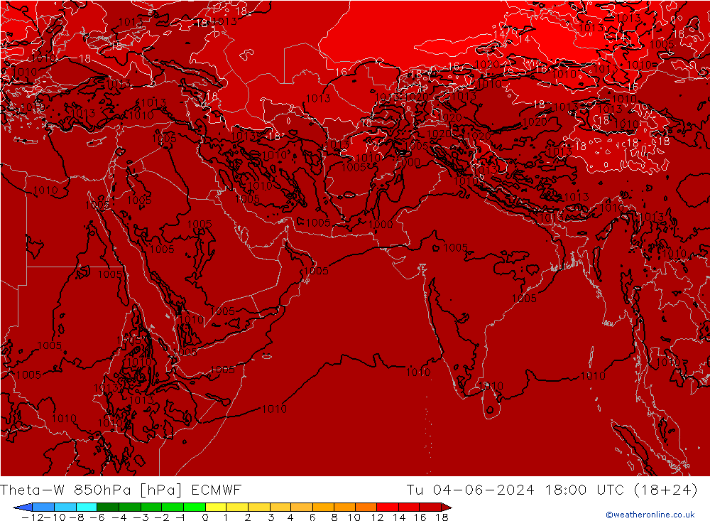 Theta-W 850hPa ECMWF 星期二 04.06.2024 18 UTC