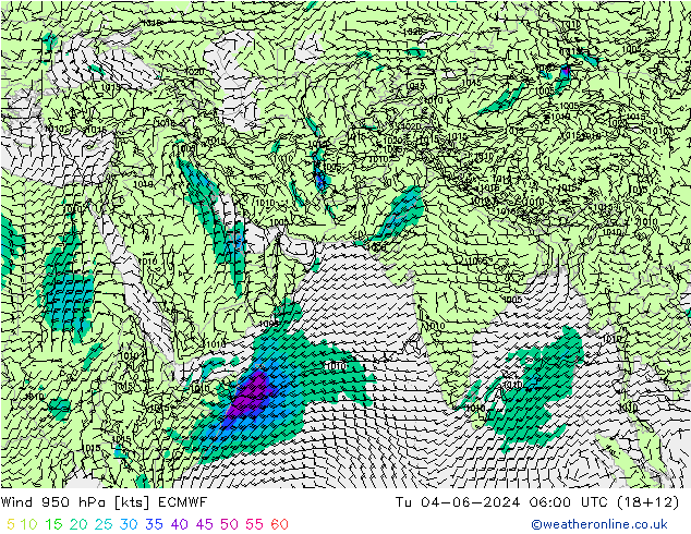 Wind 950 hPa ECMWF di 04.06.2024 06 UTC