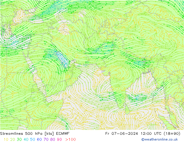 Rüzgar 500 hPa ECMWF Cu 07.06.2024 12 UTC