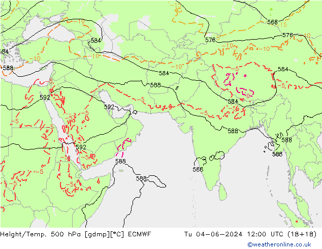 Z500/Rain (+SLP)/Z850 ECMWF wto. 04.06.2024 12 UTC