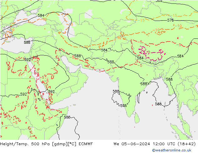 Z500/Yağmur (+YB)/Z850 ECMWF Çar 05.06.2024 12 UTC