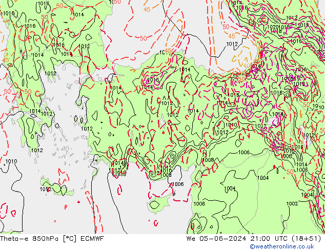 Theta-e 850hPa ECMWF mer 05.06.2024 21 UTC