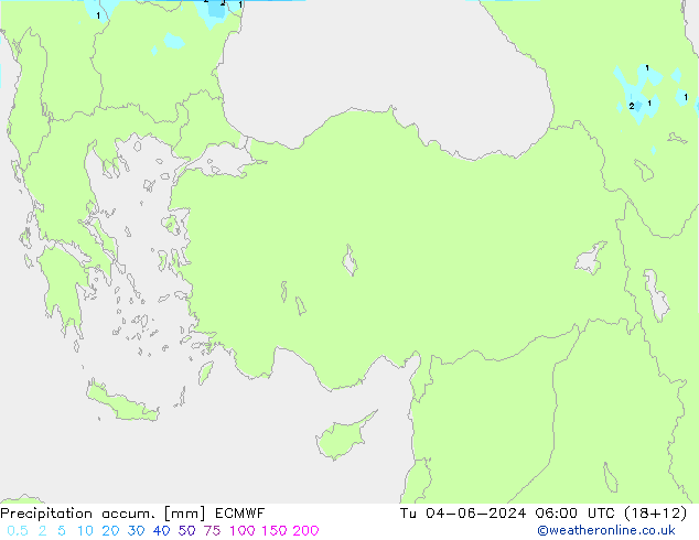 Precipitation accum. ECMWF Tu 04.06.2024 06 UTC