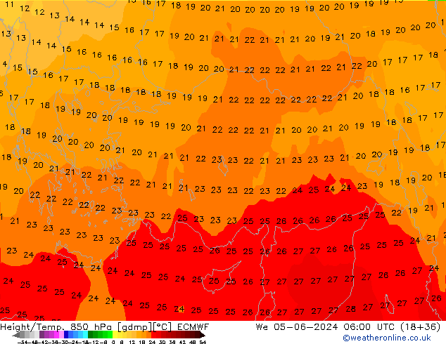 Z500/Rain (+SLP)/Z850 ECMWF mer 05.06.2024 06 UTC