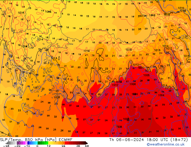 SLP/Temp. 850 hPa ECMWF do 06.06.2024 18 UTC