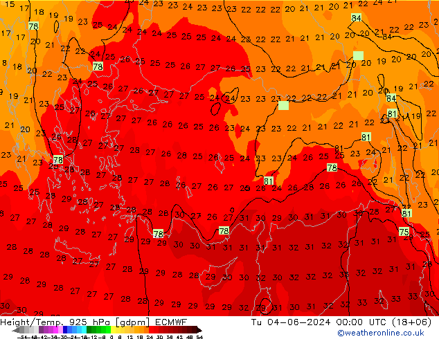 Height/Temp. 925 hPa ECMWF Di 04.06.2024 00 UTC